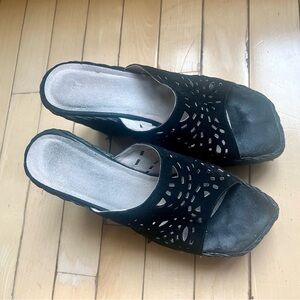 Stuart Weitzman Black Cutout Mules